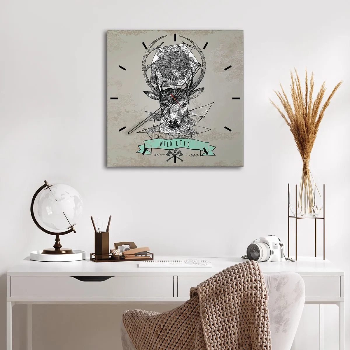 Reloj de pared - Reloj de vidrio - Visión de San Huberto - 30x30 cm