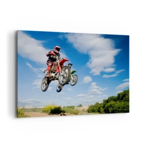 Cuadro sobre lienzo - Impresión de Imagen - Pilotos de motocross en el aire durante un salto - 120x80cm - Salto del cielo - Decoración de pared moderna para salón y dormitorio ARTTOR