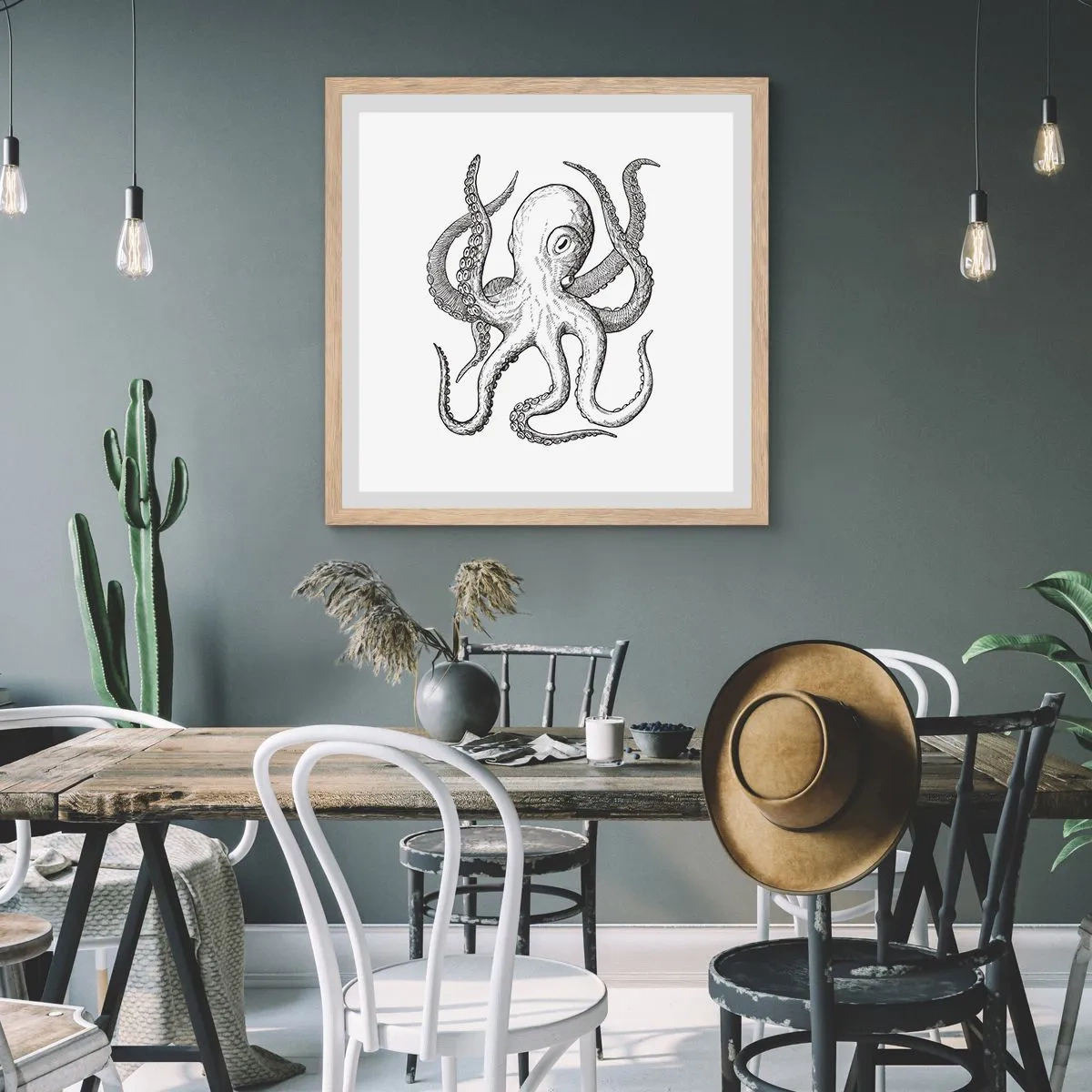 Póster en marco roble claro - Bailando con olas - 60x60 cm