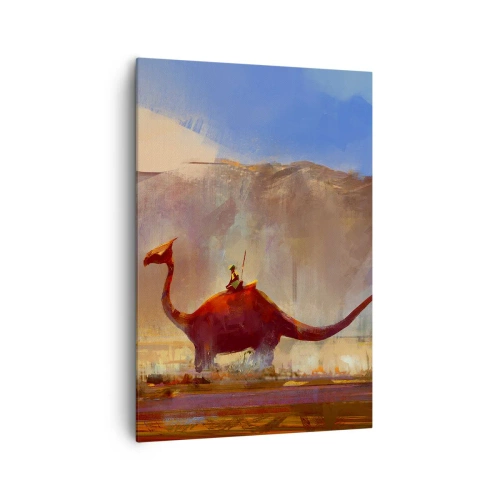 Cuadro sobre lienzo - Impresión de Imagen - Una escena de fantasía con un jinete sobre una criatura prehistórica. - 70x100cm - Si no se hubieran extinguido - Decoración de pared moderna para salón y dormitorio ARTTOR