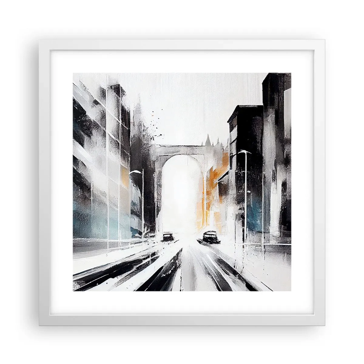 Póster en marco blanco - Estudio de la ciudad: arquitectura y movimiento - 40x40 cm