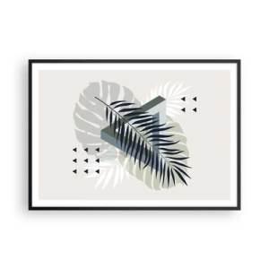 Póster en marco negro - Composición geométrica con hojas tropicales en tonos verdes. - 100x70cm - Naturaleza y geometría - Decoración de pared moderna para salón y dormitorio ARTTOR