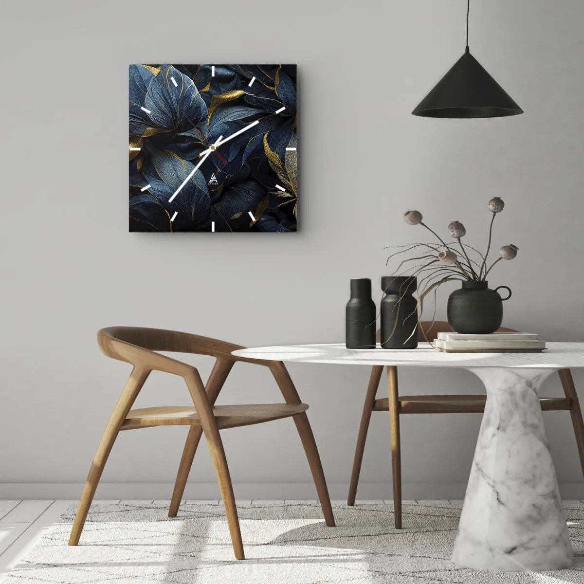 Reloj de pared - Reloj de vidrio - Forradas de oro - 40x40 cm