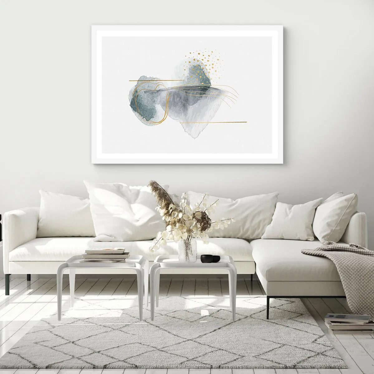 Póster en marco blanco - Sobre la relación entre el gris y el oro - 70x50 cm