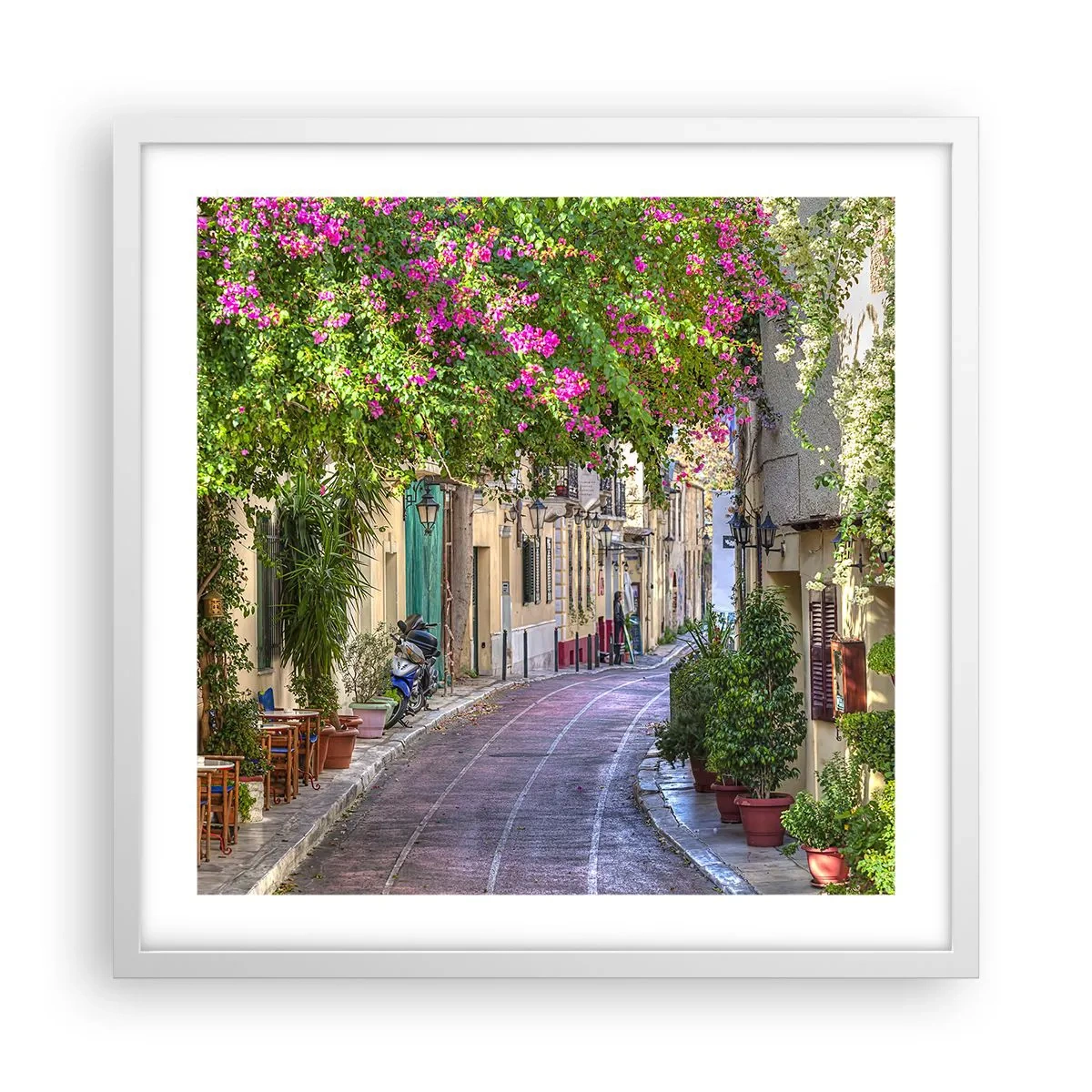 Póster en marco blanco - Un callejón floreciente - 50x50 cm