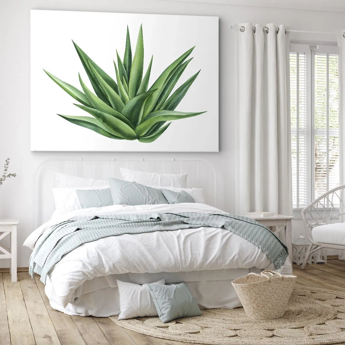 Cuadro sobre lienzo - Impresión de Imagen - Una planta verde jugosa sobre un fondo blanco. - 120x80cm - Verde - fuerza - vida - Decoración de pared moderna para salón y dormitorio ARTTOR