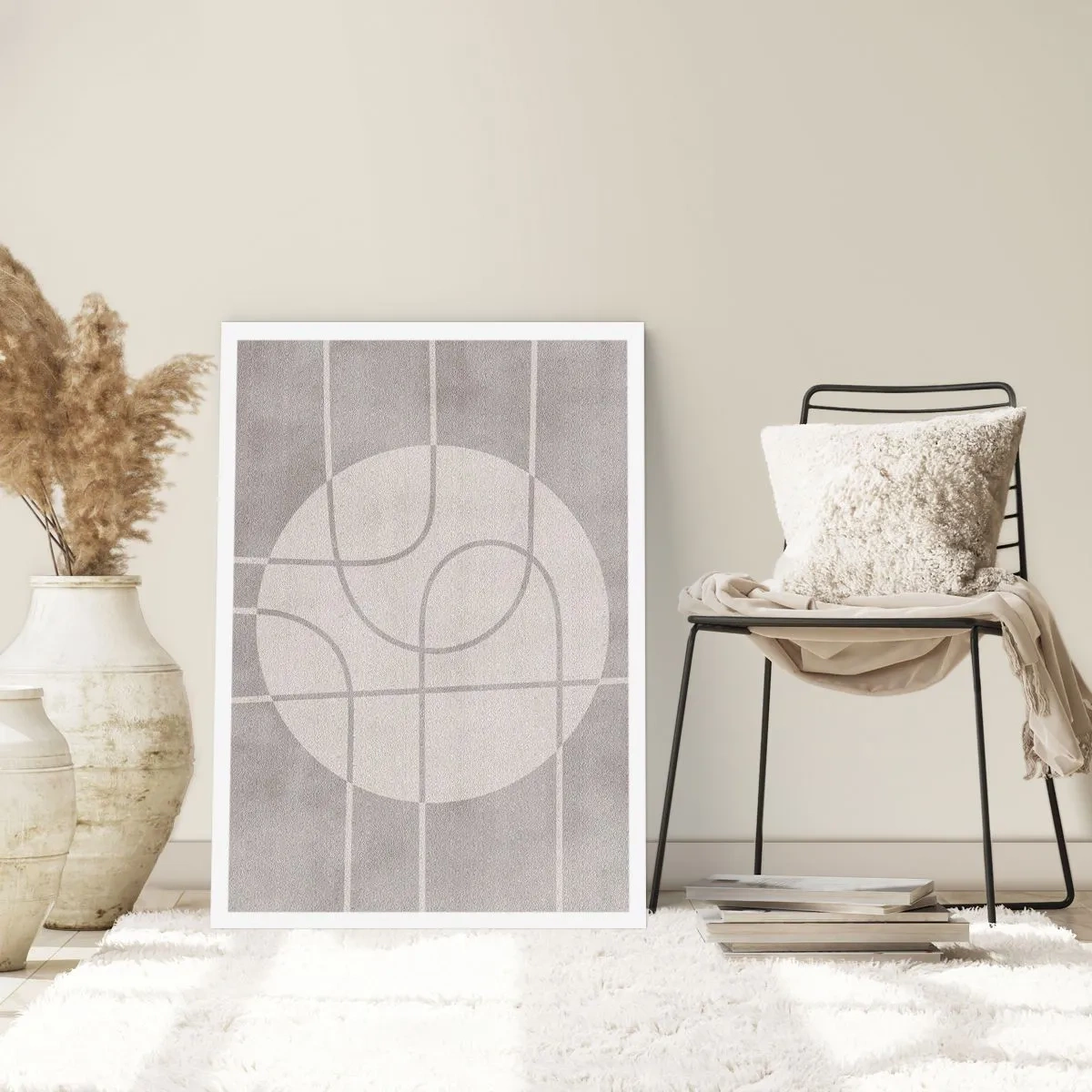 Póster - Líneas geométricas y un círculo en tonos grises. - 50x70cm - Circular y rectilíneo - Decoración de pared moderna para salón y dormitorio ARTTOR