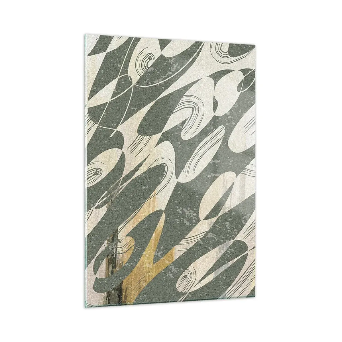 Cuadro sobre vidrio - Impresiones sobre Vidrio - Una composición verde y beige con formas orgánicas dinámicas. - 50x70cm - Abstracción rítmica - Decoración de pared moderna para salón y dormitorio ARTTOR