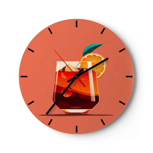 Reloj de pared - Reloj de vidrio - Un vaso de bebida de verano con una rodaja de naranja y hielo. - 30x30cm - Refresco de verano - Decoración de pared moderna para salón, cocina y dormitorio ARTTOR