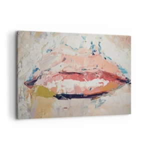 Cuadro sobre lienzo - Impresión de Imagen - Una composición abstracta que representa los labios de una mujer en colores pastel. - 120x80cm - Despierta los sentidos - Decoración de pared moderna para salón y dormitorio ARTTOR