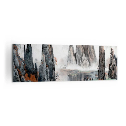 Cuadro sobre lienzo - Impresión de Imagen - Rocas y árboles pintorescos en el brumoso paisaje chino - 160x50cm - Poderosos guardianes - Decoración de pared moderna para salón y dormitorio ARTTOR