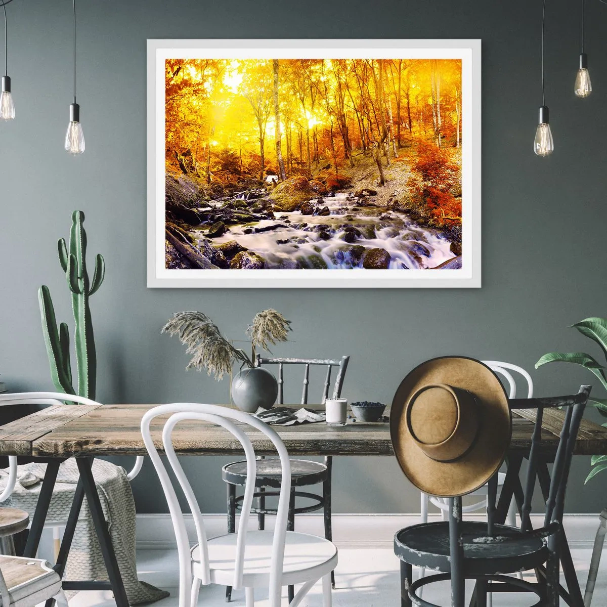 Póster en marco blanco - Piedras bañadas en oro y platino - 40x30 cm