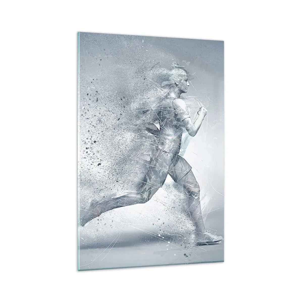 Cuadro sobre vidrio - Impresiones sobre Vidrio - Una figura dinámica corriendo en un estilo abstracto. - 80x120cm - Energía cristalina - Decoración de pared moderna para salón y dormitorio ARTTOR