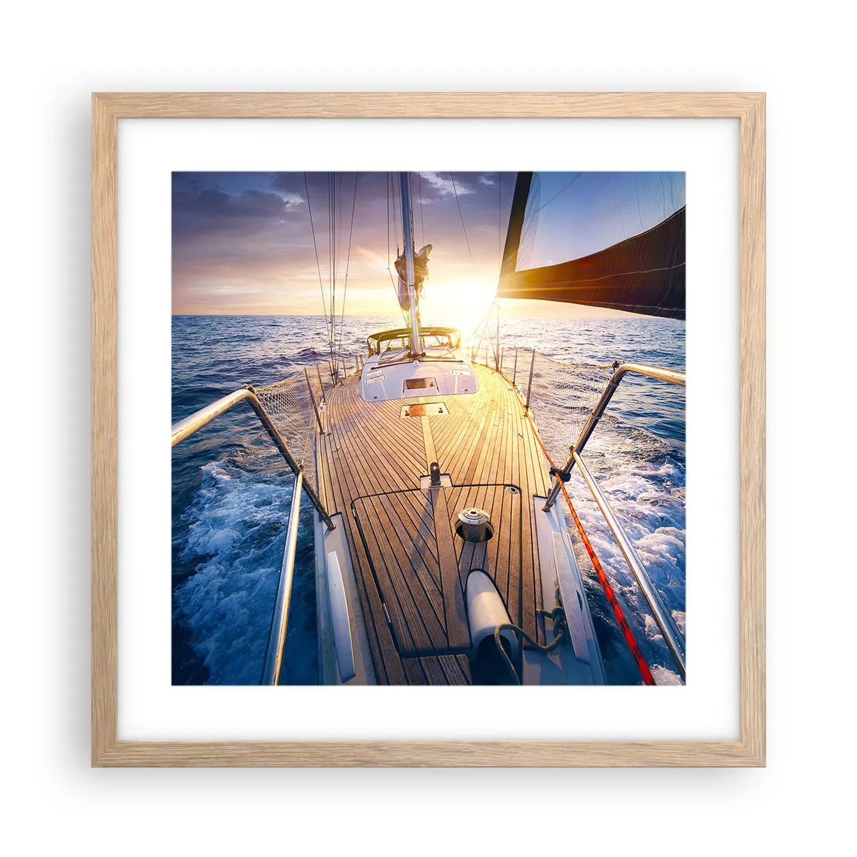 Póster en marco roble claro - Corriendo sobre las olas - 40x40 cm