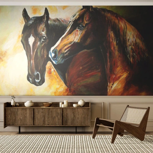 Fotomural Autadhesivo Deluxe Sticker - El doble de encanto - animales, Caballos, Naturaleza - 350x256 cm
