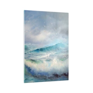 Cuadro sobre vidrio - Impresiones sobre Vidrio - Olas fuertes en el océano - 70x100cm - La fuerza del viento - Decoración de pared moderna para salón y dormitorio ARTTOR