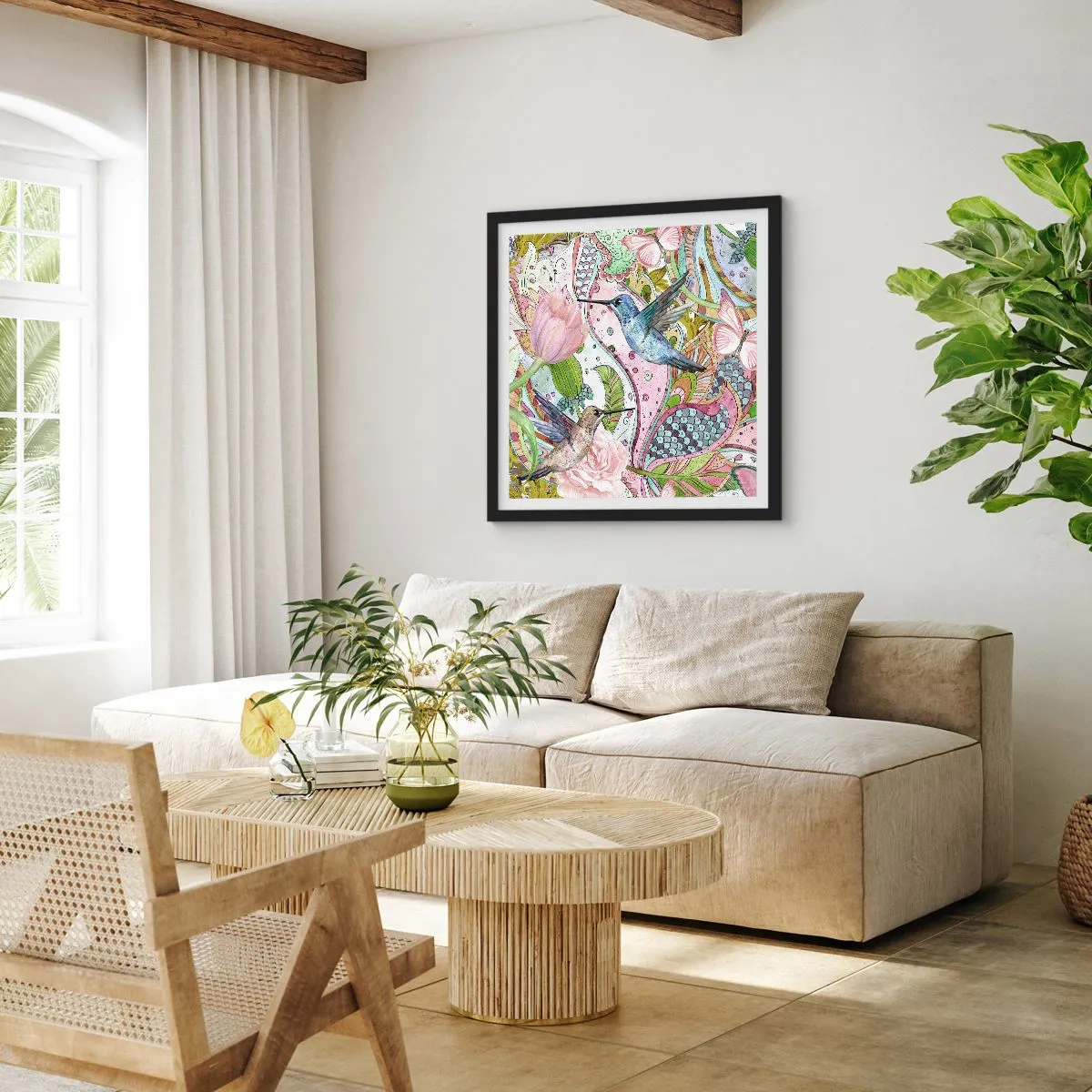 Póster en marco negro - Enredado en las vides - 60x60 cm