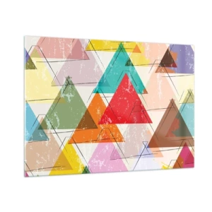 Cuadro sobre vidrio - Impresiones sobre Vidrio - Patrón abstracto de triángulos en diferentes colores. - 100x70cm - De tres en tres - Decoración de pared moderna para salón y dormitorio ARTTOR