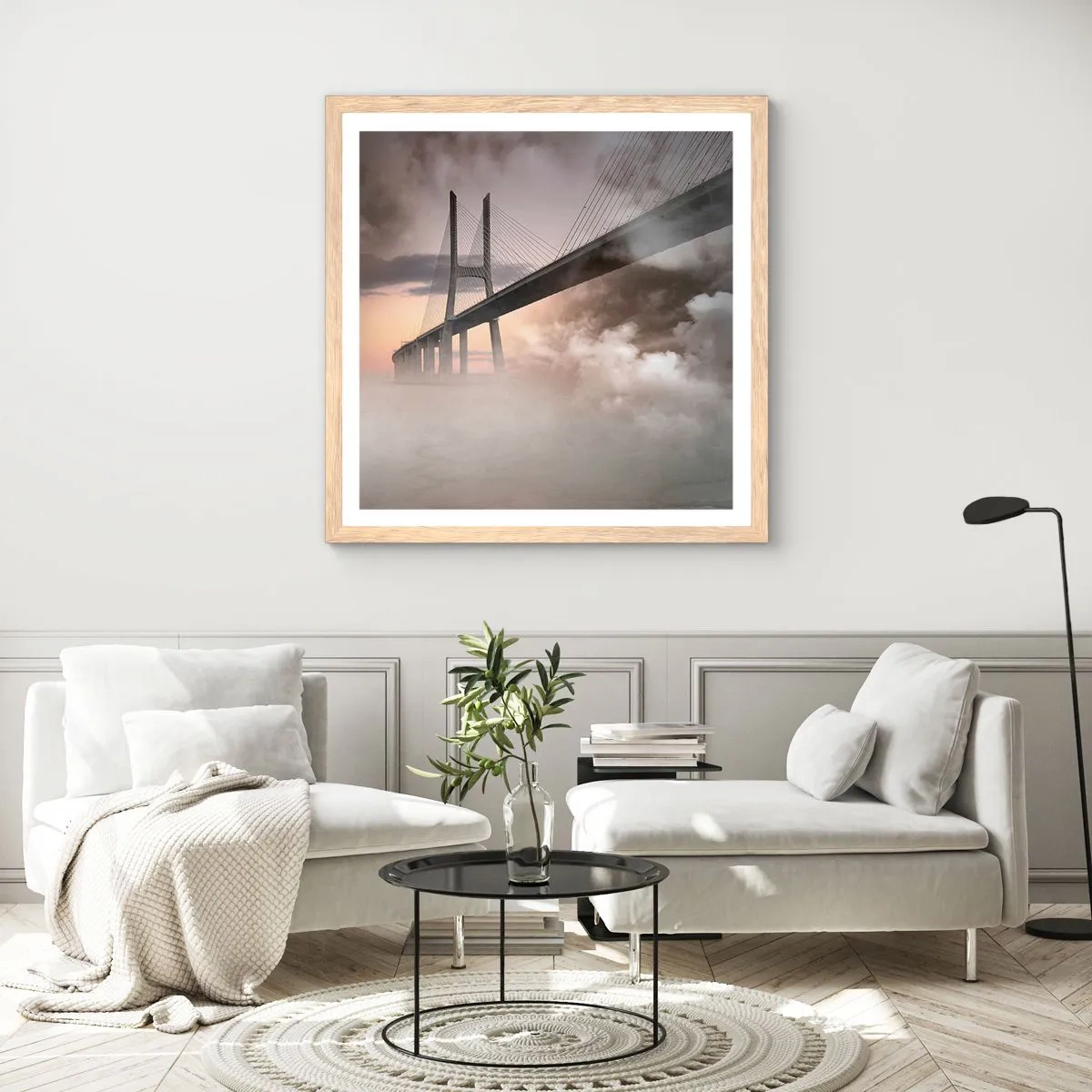 Póster en marco roble claro - Junto al río que no existe - 60x60 cm