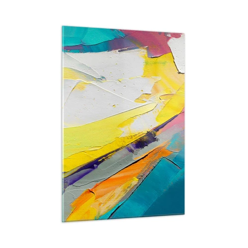 Cuadro sobre vidrio - Impresiones sobre Vidrio - Pinceladas abstractas en amarillo, azul y blanco. - 50x70cm - Anatomía de la luz - Decoración de pared moderna para salón y dormitorio ARTTOR