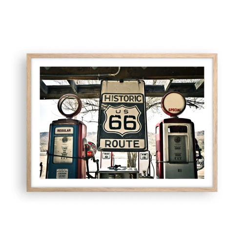 Póster en marco roble claro - Un viaje retro americano - 70x50 cm