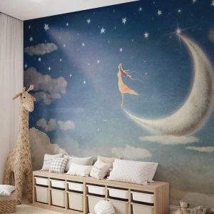 Fotomural personalizado Standard Eco - Pretendiente sobre azul - Abstracción, Para niños, Luna