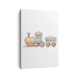 Cuadro sobre lienzo - Impresión de Imagen - Dibujo de un tren en tonos pastel sobre fondo blanco. - 50x70cm - De pie en la estación... - Decoración de pared moderna para salón y dormitorio ARTTOR