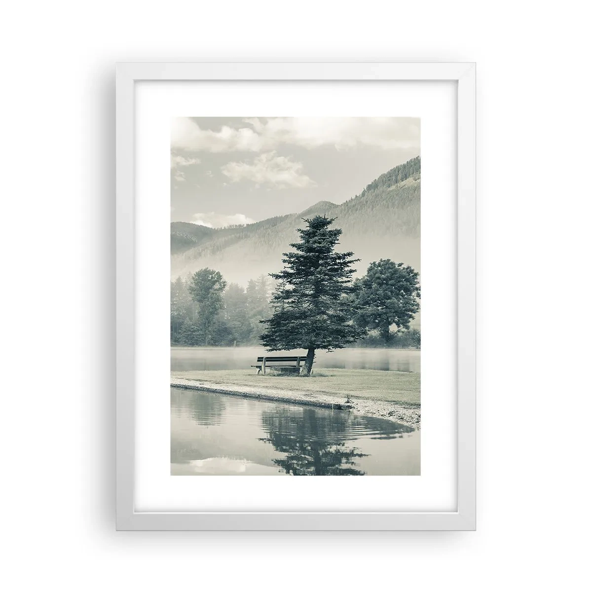 Póster en marco blanco - El lago sigue durmiendo - 30x40 cm