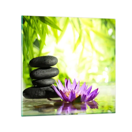 Cuadro sobre vidrio - Impresiones sobre Vidrio - En una cabaña de bambú - 60x60 cm