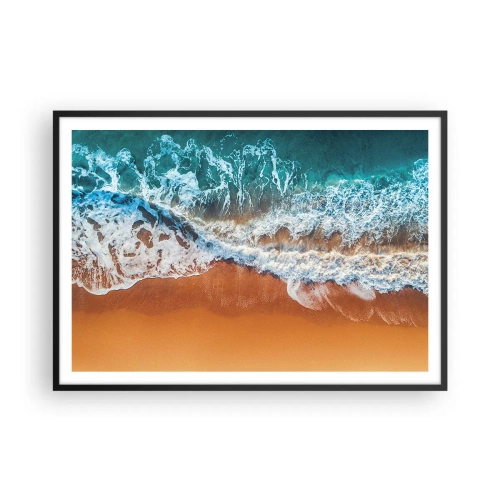 Póster en marco negro - Vista aérea de las olas del océano rompiendo en la orilla - 100x70cm - Siempre a la par - Decoración de pared moderna para salón y dormitorio ARTTOR