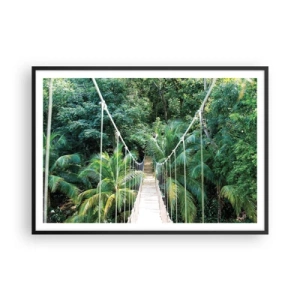 Póster en marco negro - Un puente colgante en una selva tropical llena de vegetación. - 100x70cm - ¡Bienvenido a la selva! - Decoración de pared moderna para salón y dormitorio ARTTOR