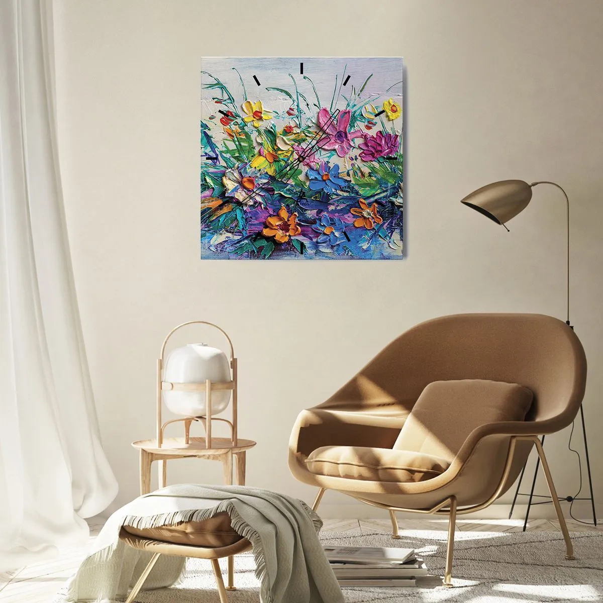 Reloj de pared - Reloj de vidrio - La energía de las flores - 30x30 cm