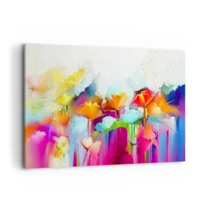 Cuadro sobre lienzo - Impresión de Imagen - Flores abstractas de colores sobre un fondo claro - 120x80cm - Un arco iris ha florecido - Decoración de pared moderna para salón y dormitorio ARTTOR