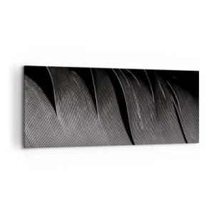 Cuadro sobre lienzo - Impresión de Imagen - Textura de plumas en blanco y negro en un estilo minimalista. - 120x50cm - Pluma - una construcción maravillosa - Decoración de pared moderna para salón y dormitorio ARTTOR