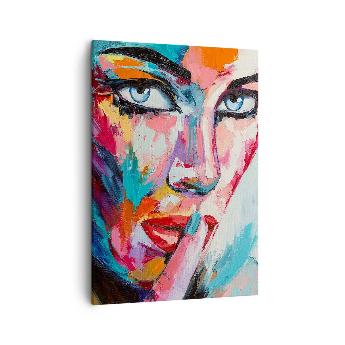 Cuadro sobre lienzo - Impresión de Imagen - Retrato colorido de una mujer en estilo abstracto. - 50x70cm - Nuestro primer secreto - Decoración de pared moderna para salón y dormitorio ARTTOR