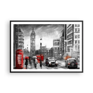 Póster en marco negro - Una escena de Londres en blanco y negro con acentos rojos. - 100x70cm - No tan gris como la pintan - Decoración de pared moderna para salón y dormitorio ARTTOR