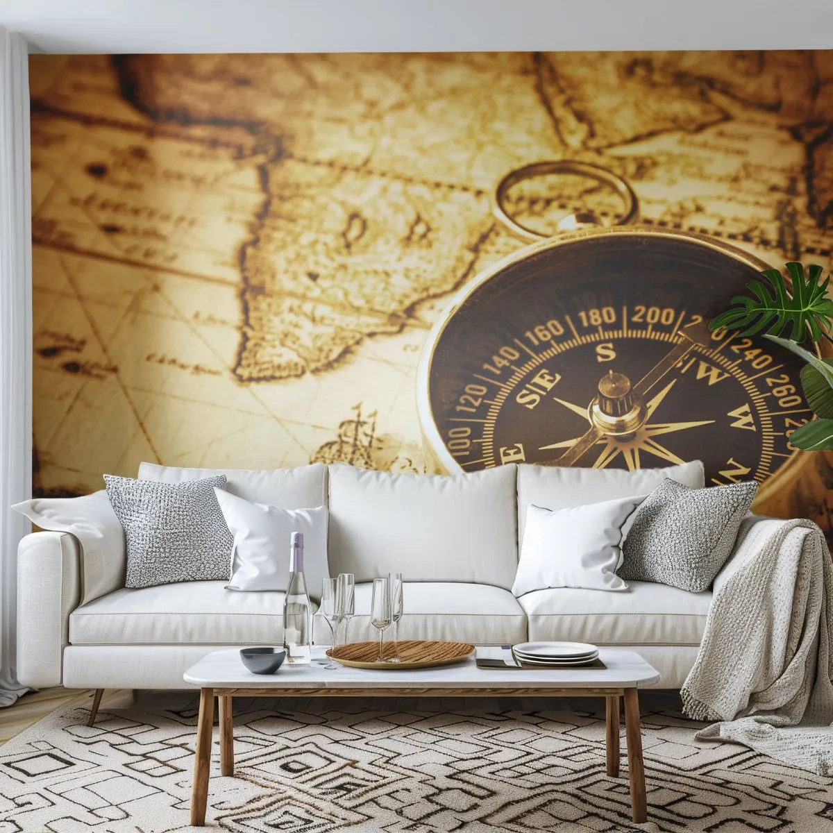 Fotomural Premium Sand - ¿Este u Oeste? - Viajes, Mapas del mundo, Brújula - 500x350 cm