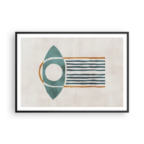 Póster en marco negro - Patrón geométrico en tonos verdes y naranjas. - 100x70cm - Signos y rituales - Decoración de pared moderna para salón y dormitorio ARTTOR