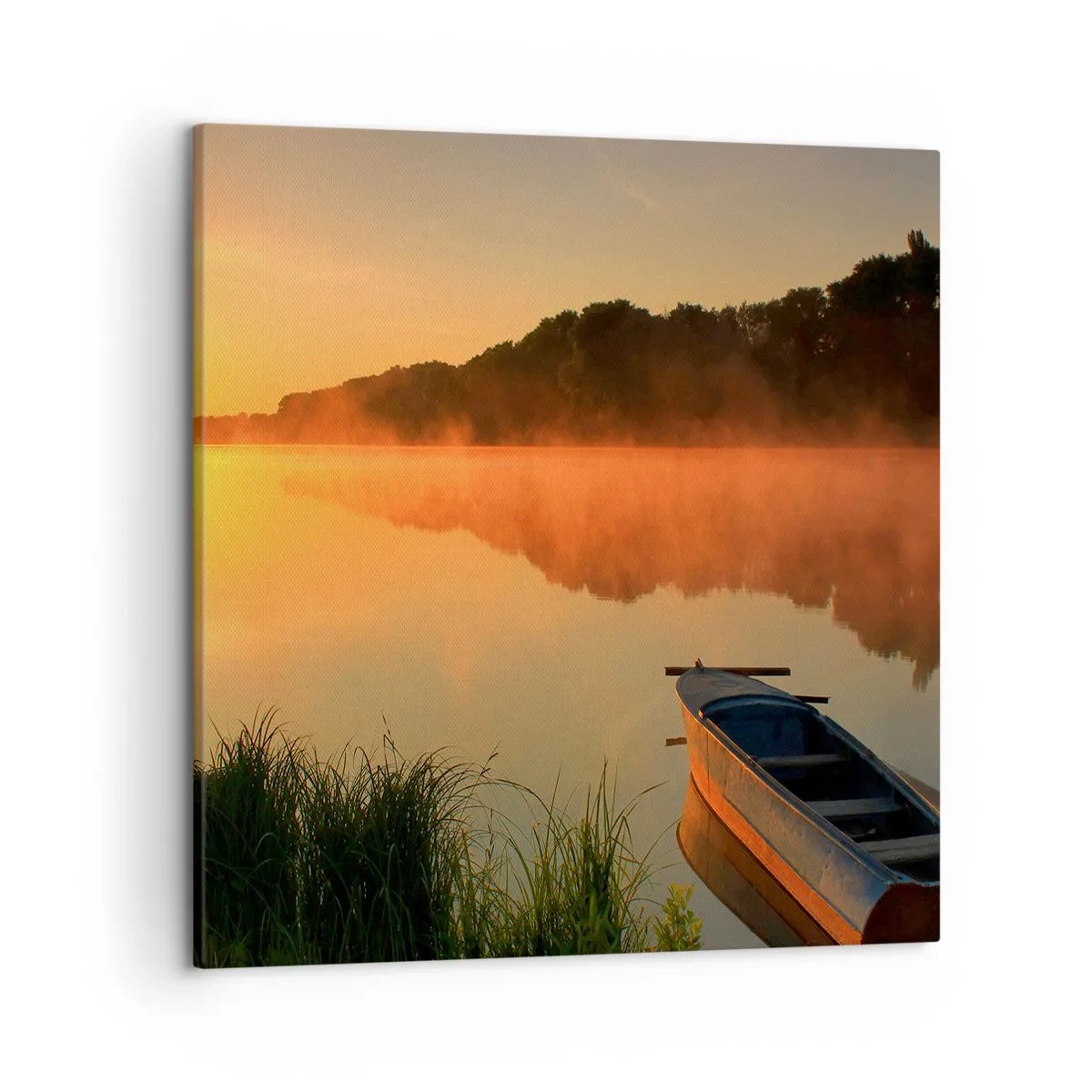 Cuadro sobre lienzo - Impresión de Imagen - Amanecer sobre el agua como la superficie de un espejo - 50x50 cm