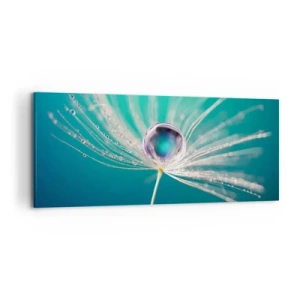 Cuadro sobre lienzo - Impresión de Imagen - Macro de una gota de agua sobre una delicada semilla de diente de león. - 120x50cm - Momento místico - Decoración de pared moderna para salón y dormitorio ARTTOR