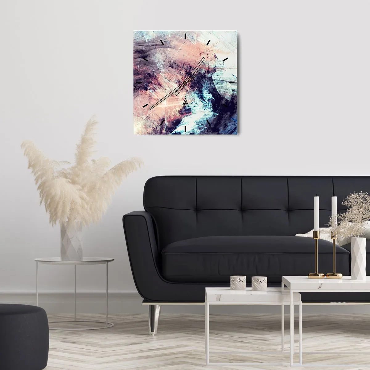 Reloj de pared - Reloj de vidrio - Composición abstracta en tonos pastel y oscuros. - 30x30cm - Siente el viento - Decoración de pared moderna para salón y dormitorio ARTTOR