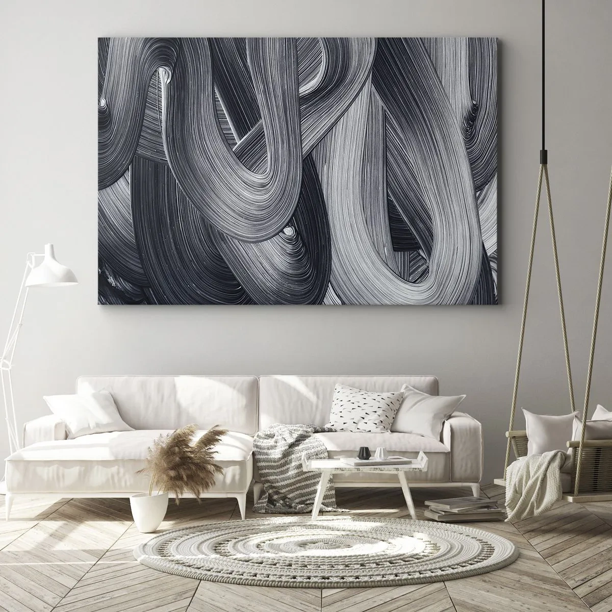 Cuadro sobre lienzo - Impresión de Imagen - Abstracción en blanco y negro con pinceladas dinámicas. - 70x50cm - La fluidez de la realidad - Decoración de pared moderna para salón y dormitorio ARTTOR
