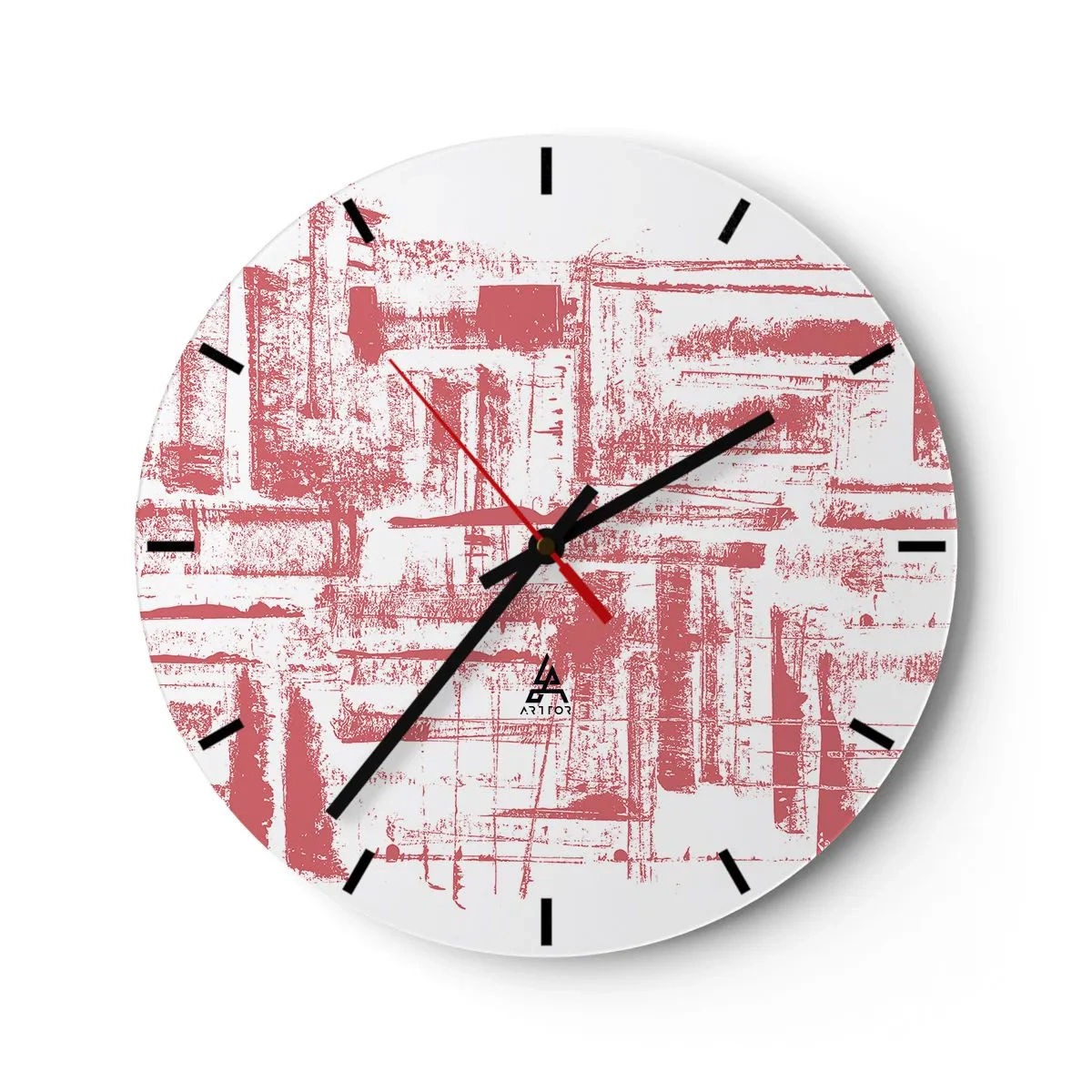 Reloj de pared - Reloj de vidrio - Símbolos gráficos y abstractos y texturas en tonos beige y negro. - 30x30cm - Ciudad roja - Decoración de pared moderna para salón, cocina y dormitorio ARTTOR