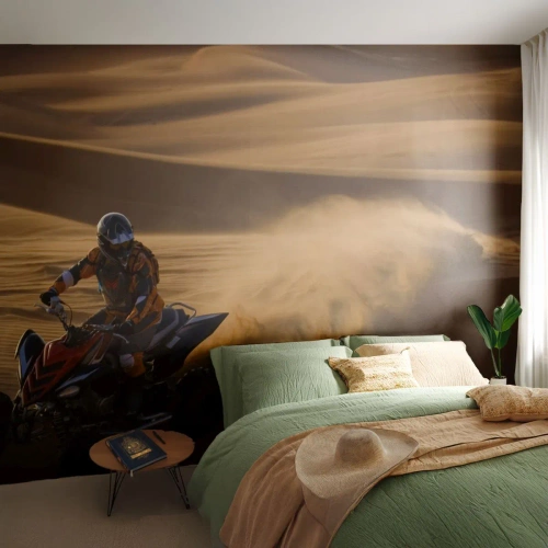 Fotomural Premium Sand - Un quad conduciendo por el desierto - 100x70cm - Sobre las olas de la arena - Decoración de pared moderna para salón y dormitorio ARTTOR