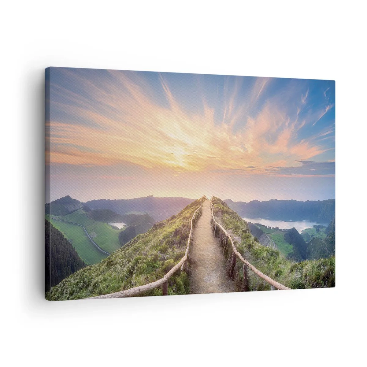 Cuadro sobre lienzo - Impresión de Imagen - Un pintoresco sendero en una colina con vista al atardecer. - 70x50cm - Cerca del cielo - Decoración de pared moderna para salón y dormitorio ARTTOR
