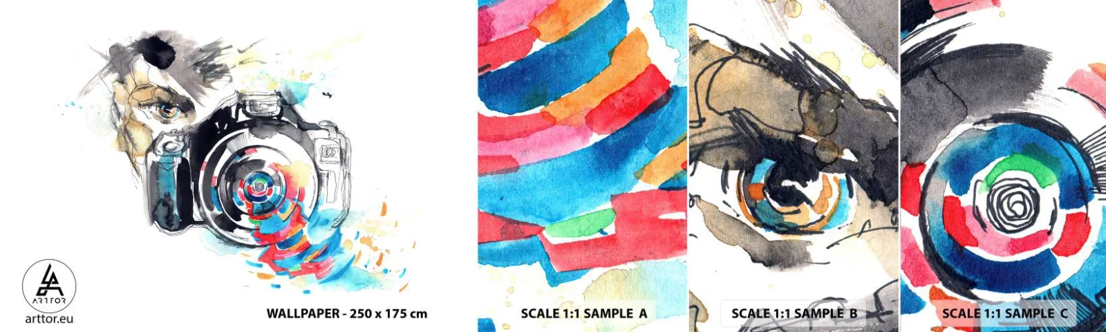 Muestra De Fotomural Standard Eco - En el objetivo - Abstracción, Cámara, Fotógrafo - 100x30 cm