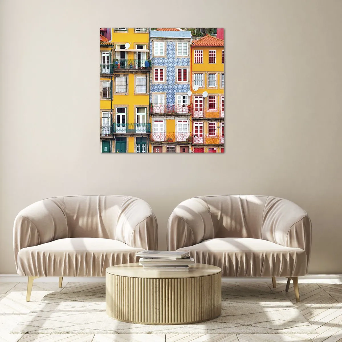 Cuadro sobre vidrio - Impresiones sobre Vidrio - Los colores de la ciudad vieja - 70x70 cm