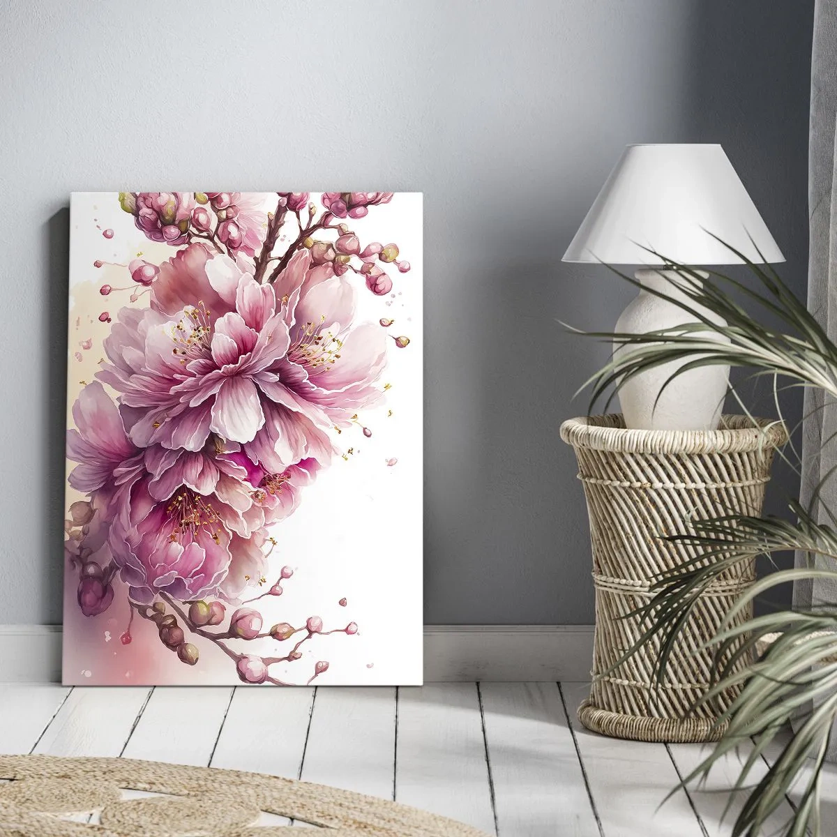 Cuadro sobre lienzo - Impresión de Imagen - Delicadas flores de cerezo en plena floración sobre un fondo claro. - 80x120cm - Flor de cerezo - Decoración de pared moderna para salón y dormitorio ARTTOR