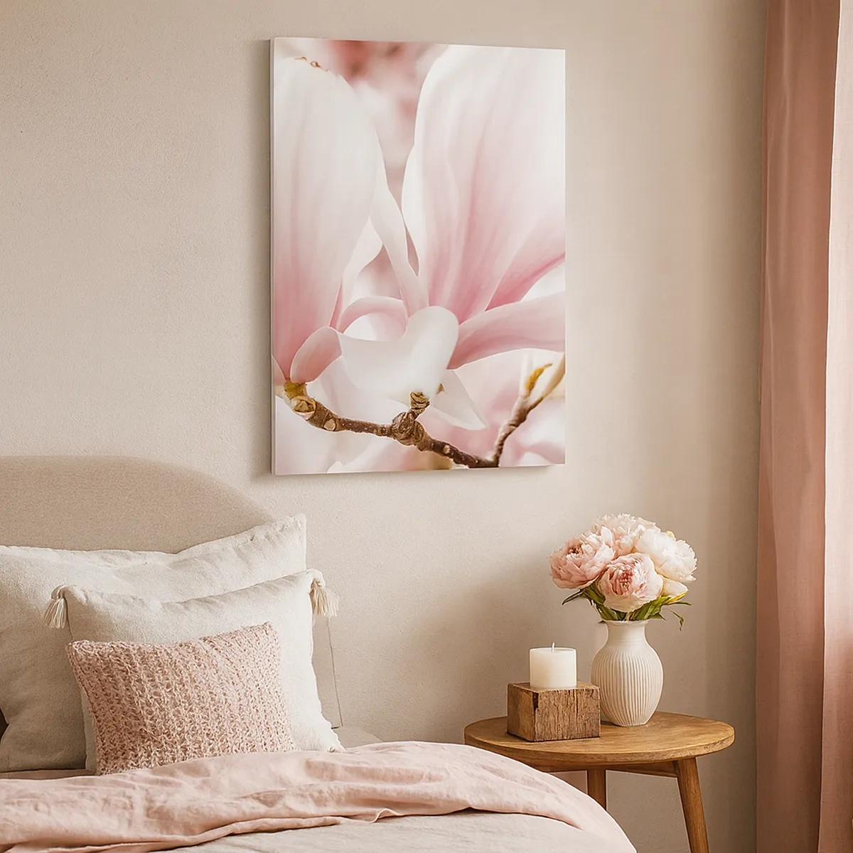Cuadro sobre lienzo - Impresión de Imagen - Delicadas flores de magnolia en tonos pastel. - 50x70cm - Inmensidad de la ternura - Decoración de pared moderna para salón y dormitorio ARTTOR