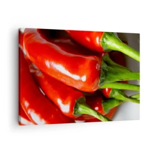 Cuadro sobre lienzo - Impresión de Imagen - Primer plano de chiles rojos con tallos verdes - 70x50cm - Jugoso, brillante, suave - Decoración de pared moderna para salón y dormitorio ARTTOR
